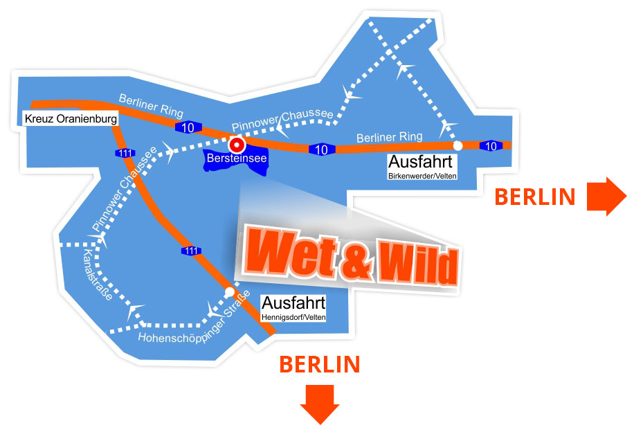 Anfahrt zu Wet & Wild, dem Wasserski- & Wakepark Berlin Velten.